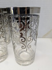 8 Vintage MCM Mid Century Scrolled Silver Rim Overlay Highball Glasses