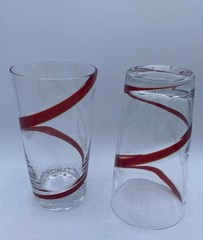1 Pier Set Of 2 Red Swirl Line Tumbler Glass Highball Hi Ball Hand blown Glasses
