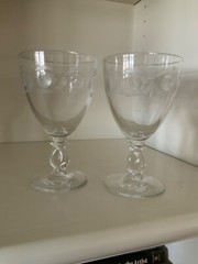 Vintage Heisey «Lariat» WATER GOBLET with Moonglo Cutting. 6 in.