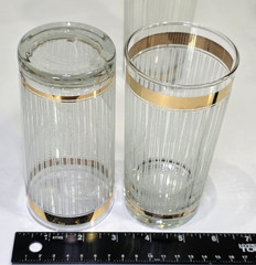 Georges Briard 22K Gold Band & Frosted Lines Highball Glasses 8″ Set of 4 EUC