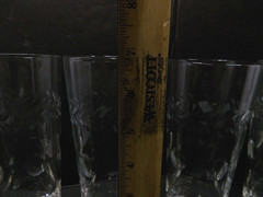 5 Vintage Clear Glass Tumblers with Arrows / Leaves and Thumbprint Design