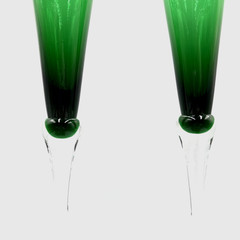 Vtg Lenox Crystal Holiday Gems Emerald Set 2 Green Champagne Flutes Mouth Blown