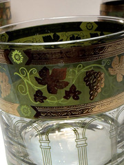 Vintage Green Cera Glass Golden Grapes Barware Set of 5- MCM