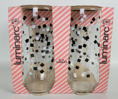 Vintage NOS Set of 4 Luminarc Durand Black White Confetti Tumbler Glasses 16oz
