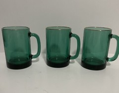 Vintage Libbey Jupiter Green Glass Migs With Gold Trim Set of 6