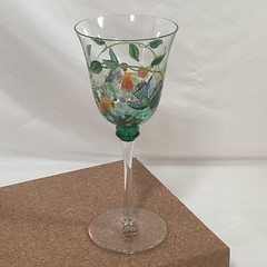 Artland Handblown Wine Glass Hummingbirds & Flowers from Romania Cottagecore