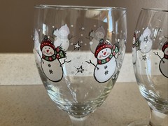 VINTAGE Snowman Glass Wine Goblet Lot of 2 7″ Libbey Winter Christmas