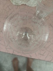 2 Pcs Fostoria Crystal CORSAGE Glass Goblet Etched Tea Goblet & Champagne Coupe