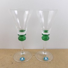 2 B.A.G. Czech Wine Wine Glasses Blue & Clear Barovier & Toso 7.1″ Tall