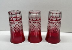 Lot of 3 Vintage Ruby Cut to Clear Cordial Glasses 4” or Candle Holders