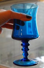 Vintage Set 4 RICHMOND BLUE Colony WATER/ WINE GOBLETS Wafer Stem 6.75″