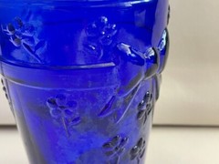 Vintage Cobalt Blue Glass Tumbler Bow and Flower Design Made in Italy