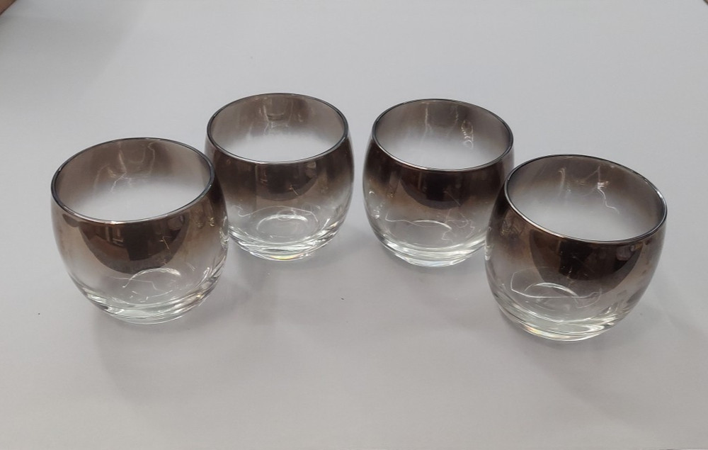 Lot 4 Vtg Dorothy Thorpe Glasses Roly Poly Barware Silver Ombre Fade MCM Retro