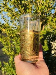Mid Century Culver Toledo 22K Gold Highball Cocktail Drinking Glasses Set of 2