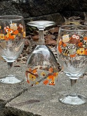 5 Libbey CRISA Woodland Critters Iced Tea or Water Goblets, Hoot Owl & Friends