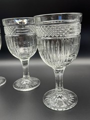 Vintage Libbey Radiant Water/Wine Goblets 4 Diamond/Vertical Cut Stem Glass Set
