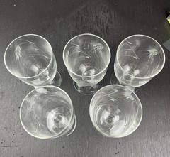 5 Vintage Etched Wheat Pattern Stemware Iced Tea Water Goblets
