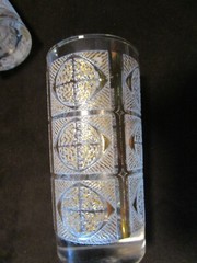 Vintage Libbey Clear Glass Tumbler set 6 White & Gold encrusted Design 1960’s