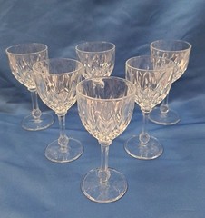 6 Vtg MCM French Diamond Cut Crystal Liqueur Glasses by VMC Rims France Cyrano
