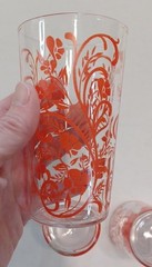 3 Red Floral Vine VTG 8 Oz Drinking Glasses Tumblers 4 3/4″ VTG Set