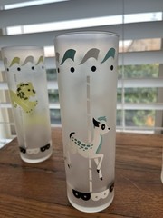 MCM Libbey Merry-Go-Round Glasses Tom Collins 7″ Frosted Carousel