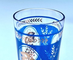 Vintage Hazel Atlas Blue & Gold Barware Set of 7 Highball Glasses and Ice Server