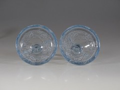 Vintage Pair of Deco Blue Glass Butterfly & Flowers Candlesticks c.1930