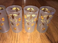 Set of 5 Hall Jewel Tea Autumn Leaf Libbey 5.5” Frosted Glass 12 OZ Tumblers