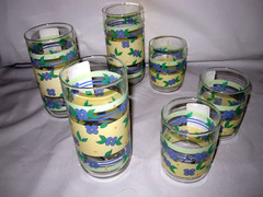 6 Pfaltzgraff SUMMER BREEZE Glass Tumblers Round Bottom 3 5/8″ H + 5 3/4″ H