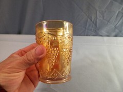 Vintage Fenton Marigold Carnival Glass Lattice & Grape Pattern Tumbler INV7