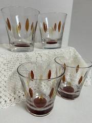Vtg Set Of 4 Gorham Retro Cat-tail Rocks Cocktail Glasses MCM Excellent Cond.