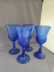 Set of 4 Avon Cobalt Blue Avon Martha & George Washington Goblets 8 1/4″ Tall