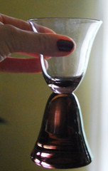 Vtg Set 4 MCM WINE BELL GLASSES Hand Blown SOLID CONE BASE 2 Purple 2 Green