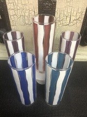 Mid Century Modern Striped Cocktail Glasses, Tumblers Lot Of 5