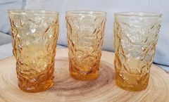 Set Of 3 Anchor Hocking Amber Honey Gold Milano Lido Juice Glasses Bumpy Krinkle