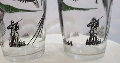 Vintage 1950s Pheasant Hunting Glasses Set of 4 RARE Green Hunter Dog Tumblers