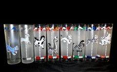 50’s Libbey Merry Go Round Carousel 8 Frosted Glasses Clear Bottom 7″ w2s10
