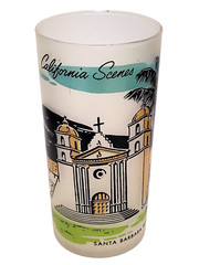 Libbey’s Frosted Drinking Glass Tumbler California Scenes Santa Barbara Mission
