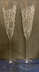 Etched Champagne Wine Flutes Set of 4 Clear Glass 11 Inches Tall Swirl Design