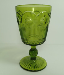 Bartlett Collins Stemmed Water Goblet Manhattan Green Pedestal Vintage 1960s