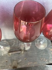 Large balloon tall wine Neiman Marcus red cranberry glasses set of 4 Glass