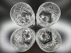 4 Astral Diane Wine Glasses Set 6″ Crystal Criss Cross Cut Etched Facet Stem Lot