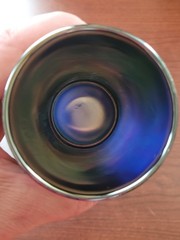Silvery Bue Fenton Carnival Glass Fluffy Peacock Pattern Tumbler