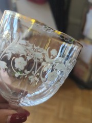 Lobmyer Quatrefoil Lobed Enamel Glass Wine Goblet Floral & Gold