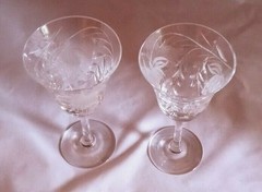 Royal Brierley Fuchsia Crystal Claret Wine Glasses Set of 2 Etched Floral