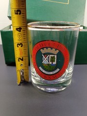 Richard Bishop golf-themed whiskey rocks glass set featuring Scottish courses…