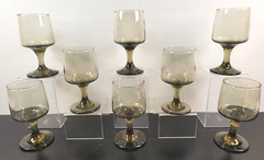 8 Libbey Tawny Accent Wine Glass Set Vintage Smoke Brown Retro Bar Stemware Lot