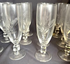 Set of 12 Vintage Reizart Crystal Parfait Glasses Cube Stem Etched Wheat Pattern