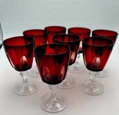 Cristal D’Arques Durand Red Gothic Cordial Glasses 3.25″ France Set of 8