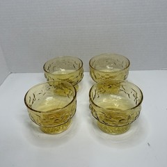 Vtg Anchor Hocking Milano Lido Honey Gold Amber Crinkle Glass Sherbet Bowls Qty4